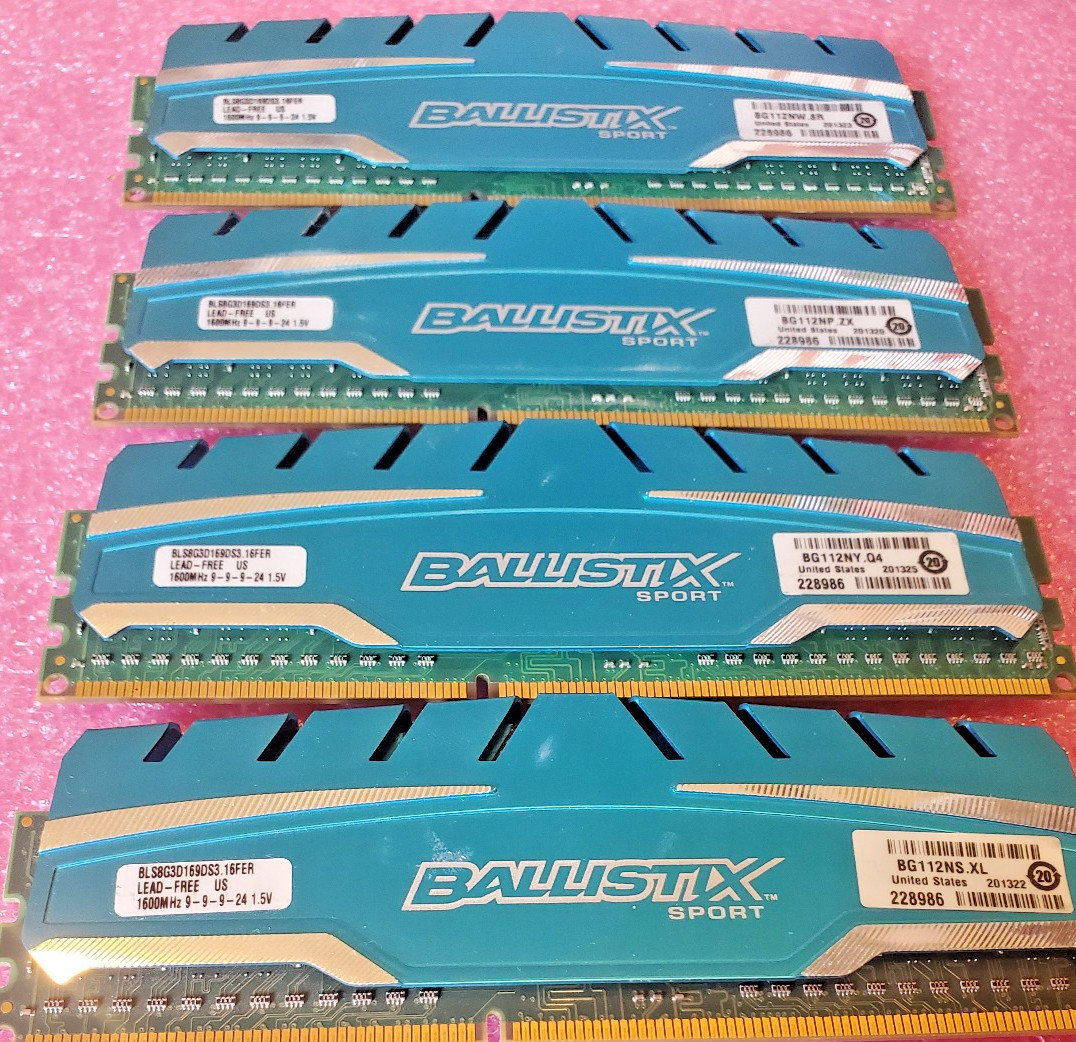4 - Crucial Ballistix BLS8G3D169DS3.16FED 32GB (4x8GB) DDR3 1600MHz RAM Tested