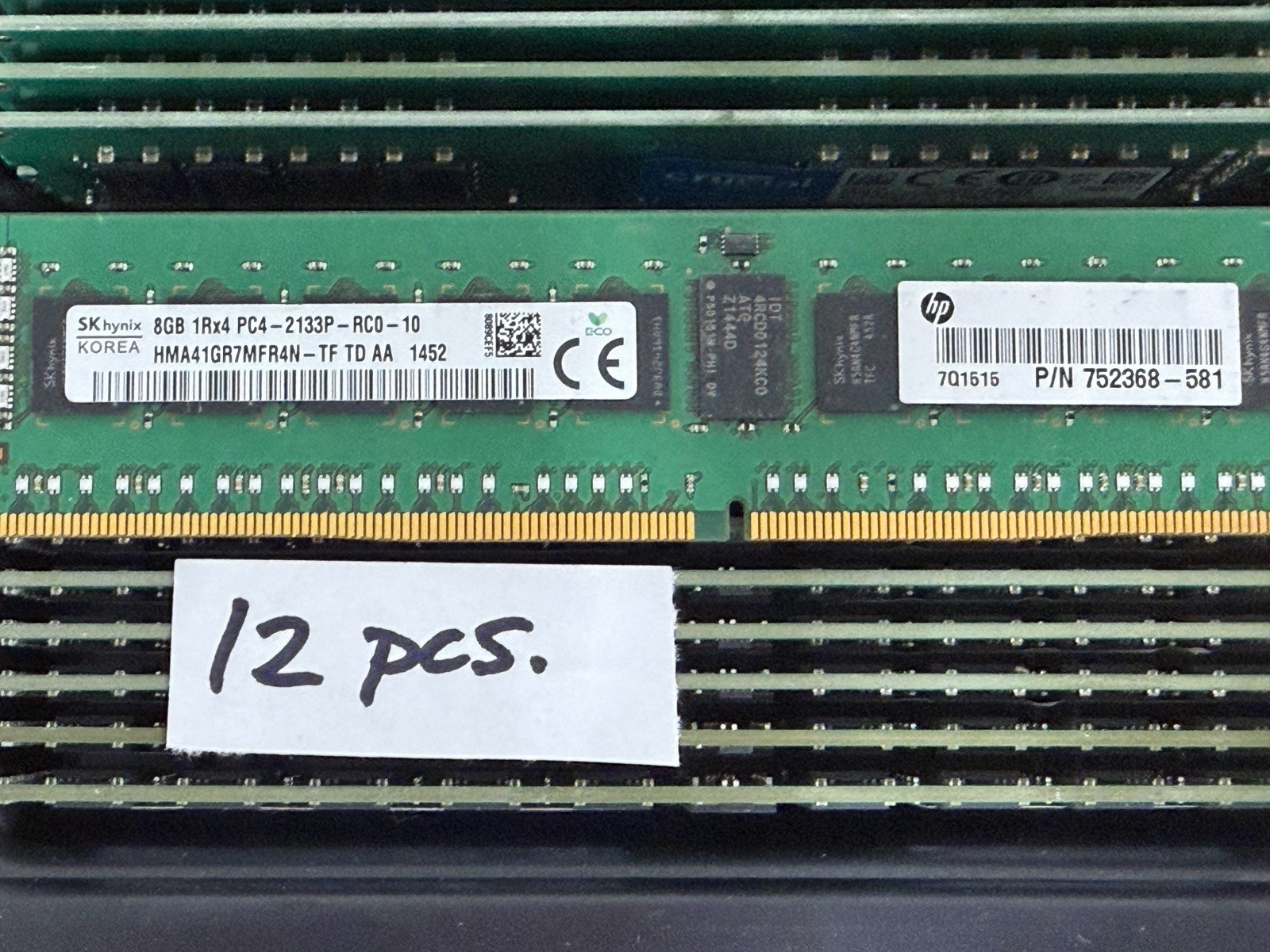 Lot of 12 - SK hynix 8 GB DDR4 1Rx4 2133MT/s Memory Module HMA41GR7AFR4N-TF Lot of 12 - SK hynix 8 GB DDR4 1Rx4 2133MT/s Memory Module HMA41GR7AFR4N-TF