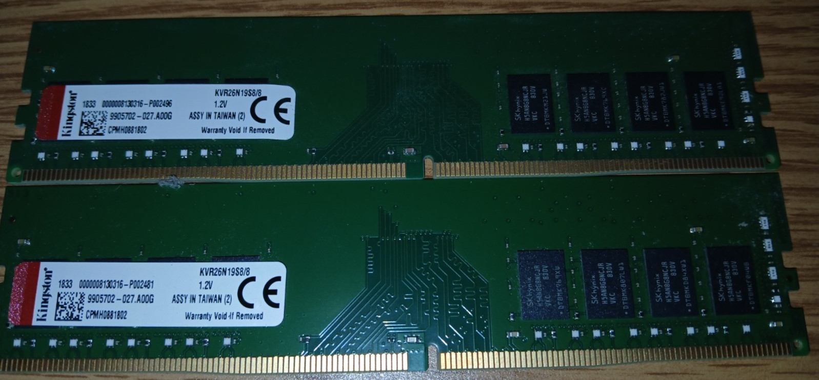 Lot of 2 Kingston 8GB 1Rx8 1G x 64-Bit PC4-2666 CL19 288-Pin DIMM (KVR26N19S8/8) Lot of 2 Kingston 8GB 1Rx8 1G x 64-Bit PC4-2666 CL19 288-Pin DIMM (KVR26N19S8/8)