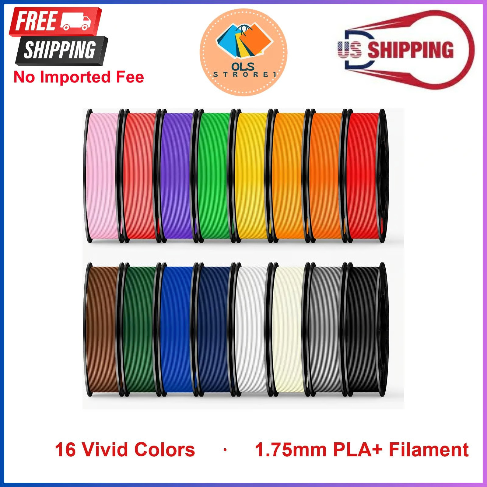 16 Color Pack PLA+ 3D Printer Filament Bundle 1.75mm Vacuum Sealed Individually 16 Color Pack PLA+ 3D Printer Filament Bundle 1.75mm Vacuum Sealed Individually