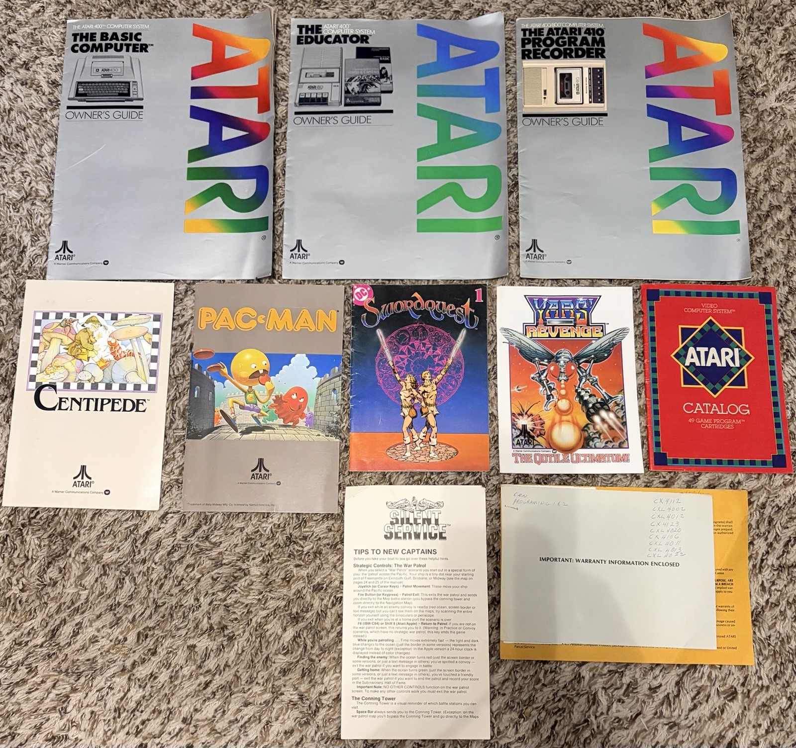 Vintage 1982 Atari 400/800 Home Computer, Gaming Manuals & Game Catalog Lot