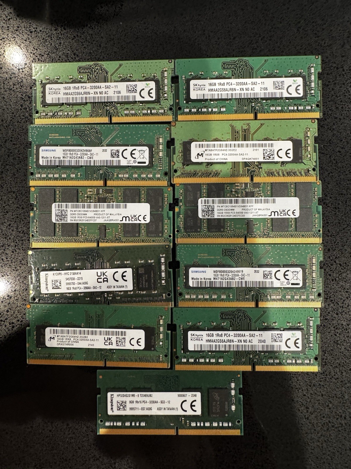 Micron 16GB 2RX8 PC4-3200AA MTA18ASF2G72HZ-3G2ECC server Memory RAM(Lot of 10)