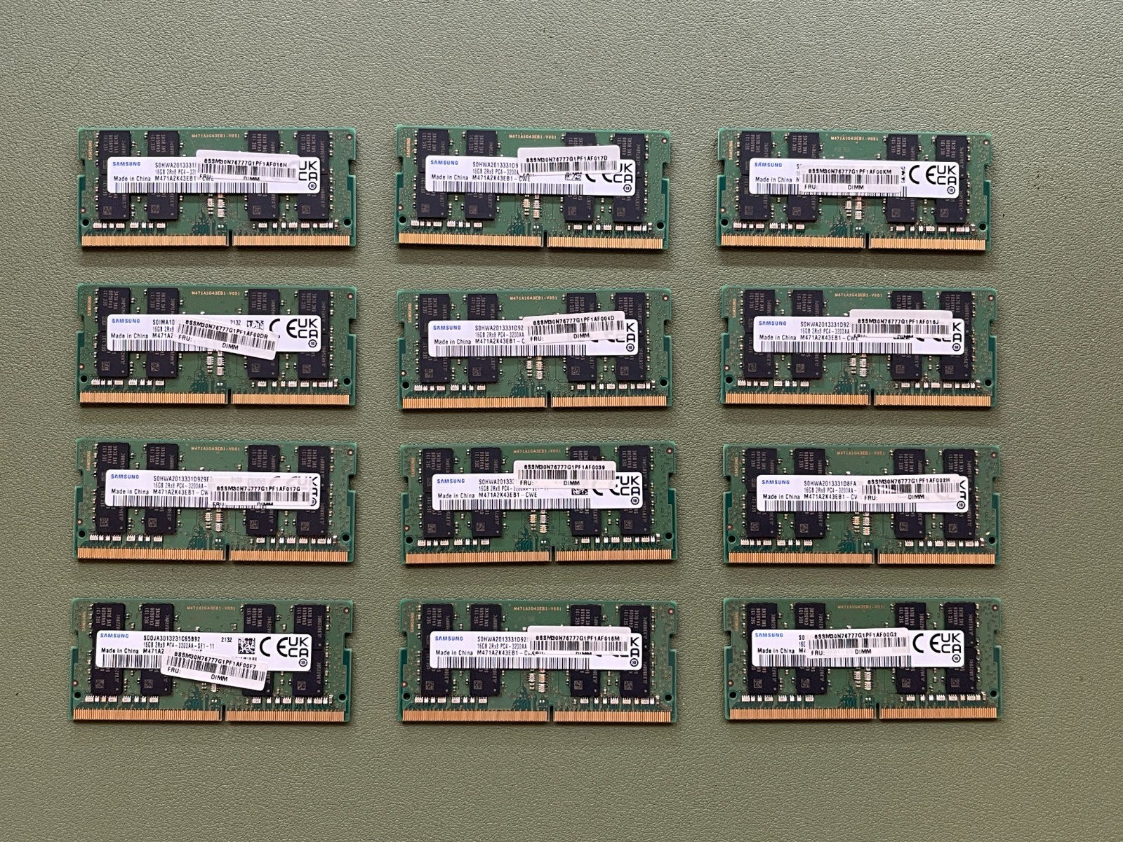 LOT OF 12 SAMSUNG DDR4 3200AA SODIMM 16GB MODULES 192GB TOTAL m471a2k43eb1 LOT OF 12 SAMSUNG DDR4 3200AA SODIMM 16GB MODULES 192GB TOTAL m471a2k43eb1
