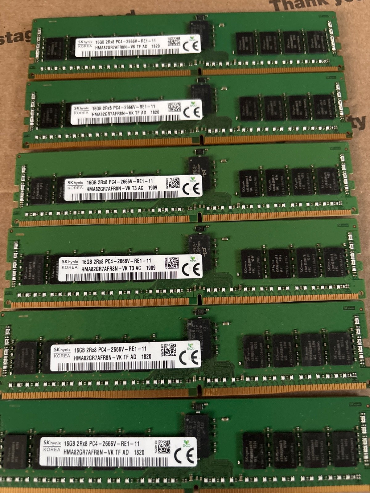 (LOT OF 6) SK Hynix HMA82GR7AFR8N-VK 16GB 2Rx8 DDR4-2666v ECC SDRAM Server