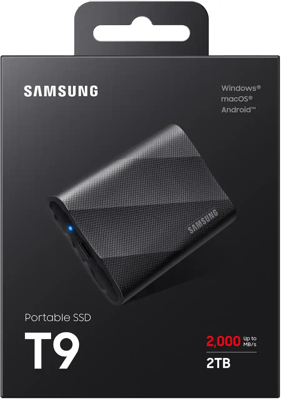 Samsung - T9 Portable SSD 2TB, Up to 2,000MB/s, USB 3.2 Gen2 - Black Samsung - T9 Portable SSD 2TB, Up to 2,000MB/s, USB 3.2 Gen2 - Black
