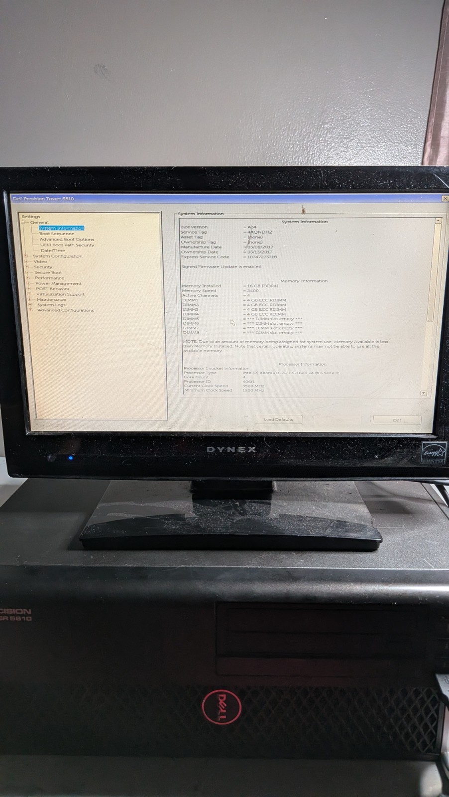 Dell Precision Tower 5810 Xeon E5-1620 V4 3.5GHz 16GB 685W Gt710 - No HDD No Os Dell Precision Tower 5810 Xeon E5-1620 V4 3.5GHz 16GB 685W Gt710 - No HDD No Os