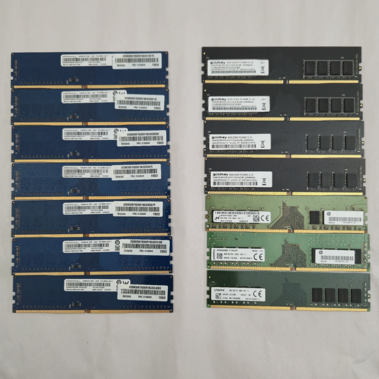 Lot of 14 Various 8GB DDR4-2666 Desktop RAM. Tested Good. May have minor nicks.