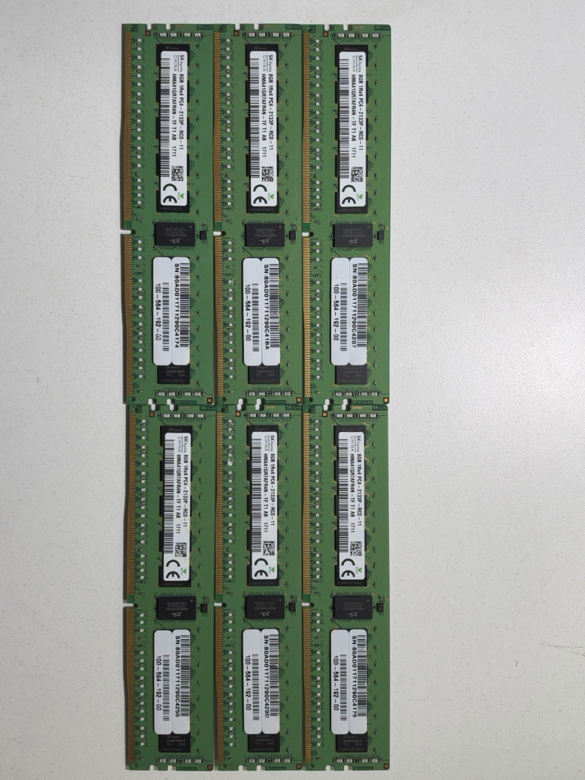 x6 SK Hynix 8GB 1Rx4 PC4-2133P DDR4 17000 ECC Memory HMA41GR7AFR4N-TF x6 SK Hynix 8GB 1Rx4 PC4-2133P DDR4 17000 ECC Memory HMA41GR7AFR4N-TF