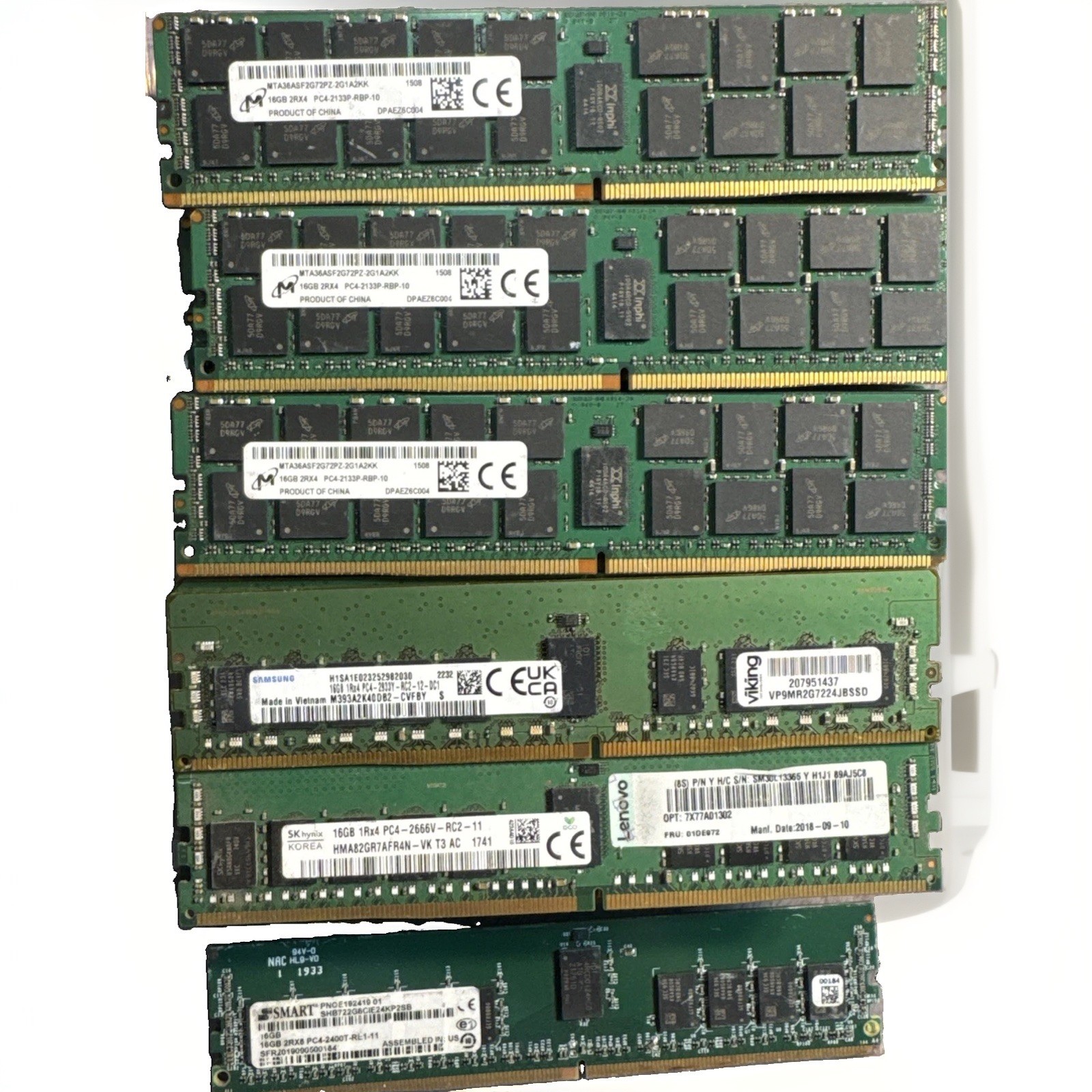 Lot of 52 Mix 16GB Micron MTA36ASF2G72PZ-2G1A2KK DDR4 PC4-17000P-R Server Memory Lot of 52 Mix 16GB Micron MTA36ASF2G72PZ-2G1A2KK DDR4 PC4-17000P-R Server Memory