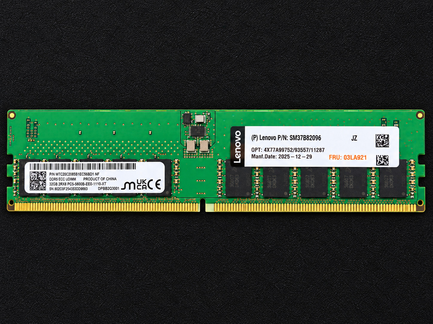 Lenovo ThinkSystem 32GB TruDDR5 5600MHz 2Rx8 ECC UDIMM 4X77A99752 03LA921 Lenovo ThinkSystem 32GB TruDDR5 5600MHz 2Rx8 ECC UDIMM 4X77A99752 03LA921
