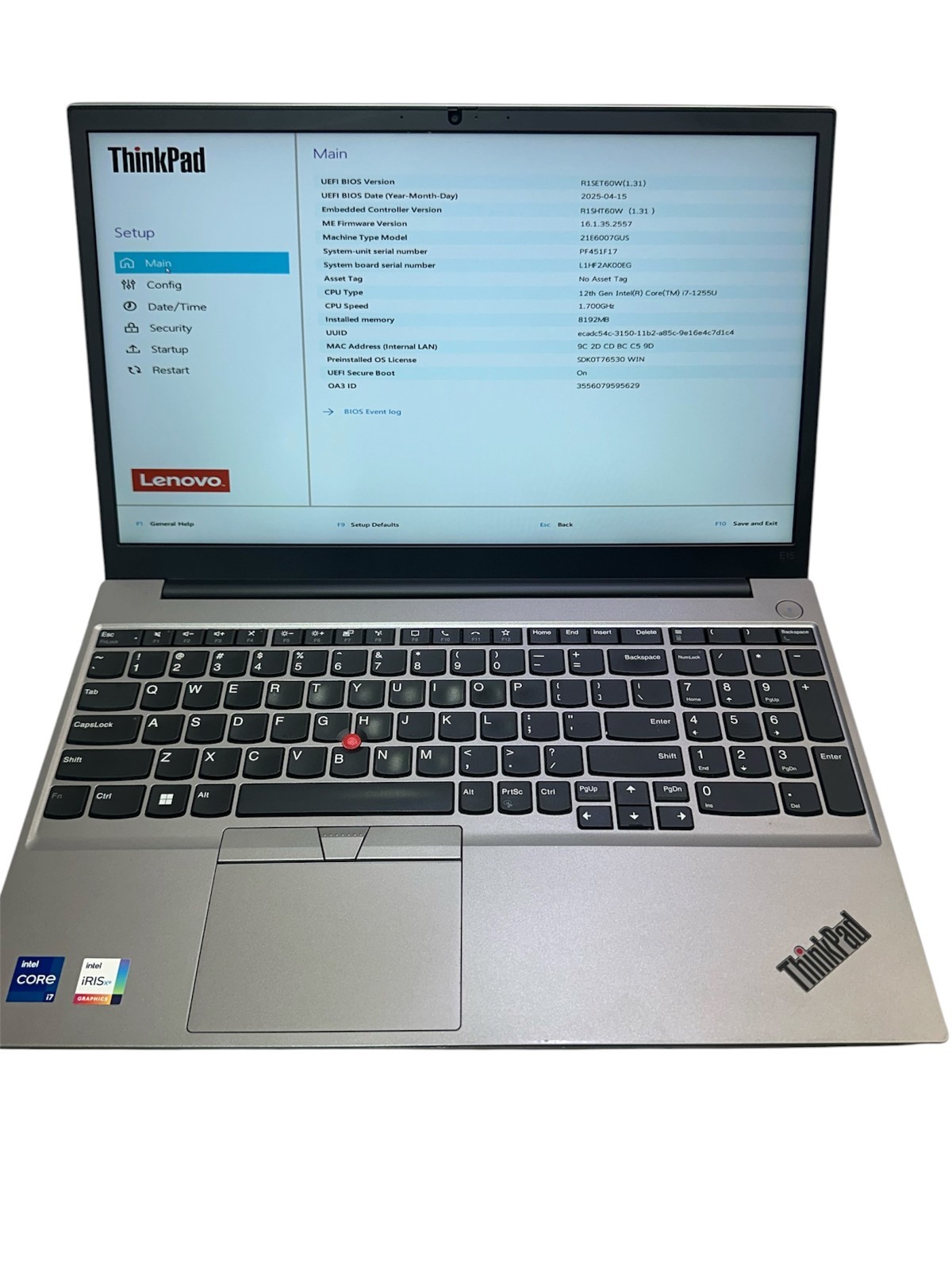 LENOVO THINKPAD E15 GEN 4 INTEL i7-1255U 1.70GHZ 8GB - NO SSD AC OS - USED LENOVO THINKPAD E15 GEN 4 INTEL i7-1255U 1.70GHZ 8GB - NO SSD AC OS - USED