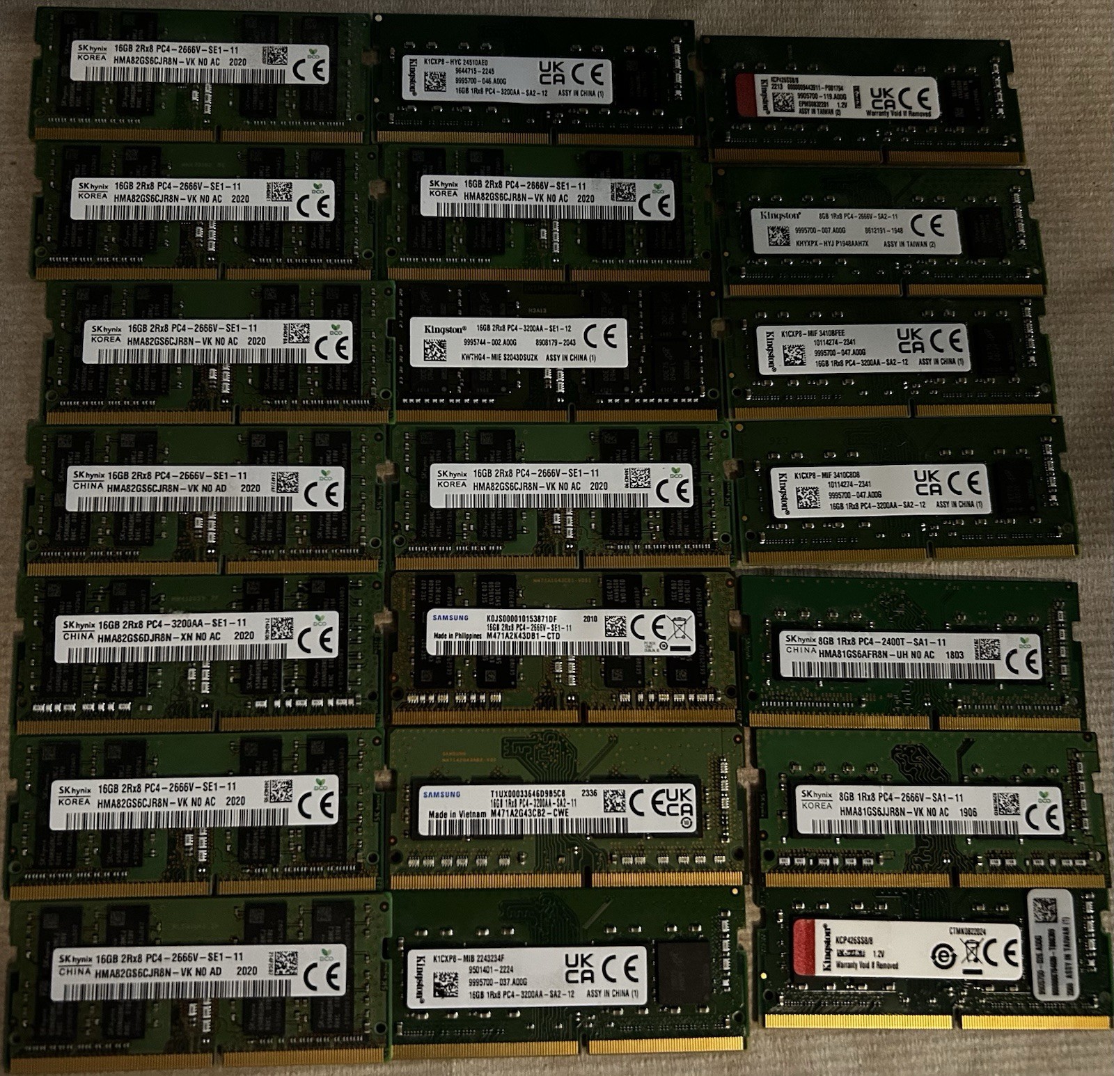 21x DDR4 Laptop RAM Lot 280GB total 14x16GB 7x8GB SODIMM