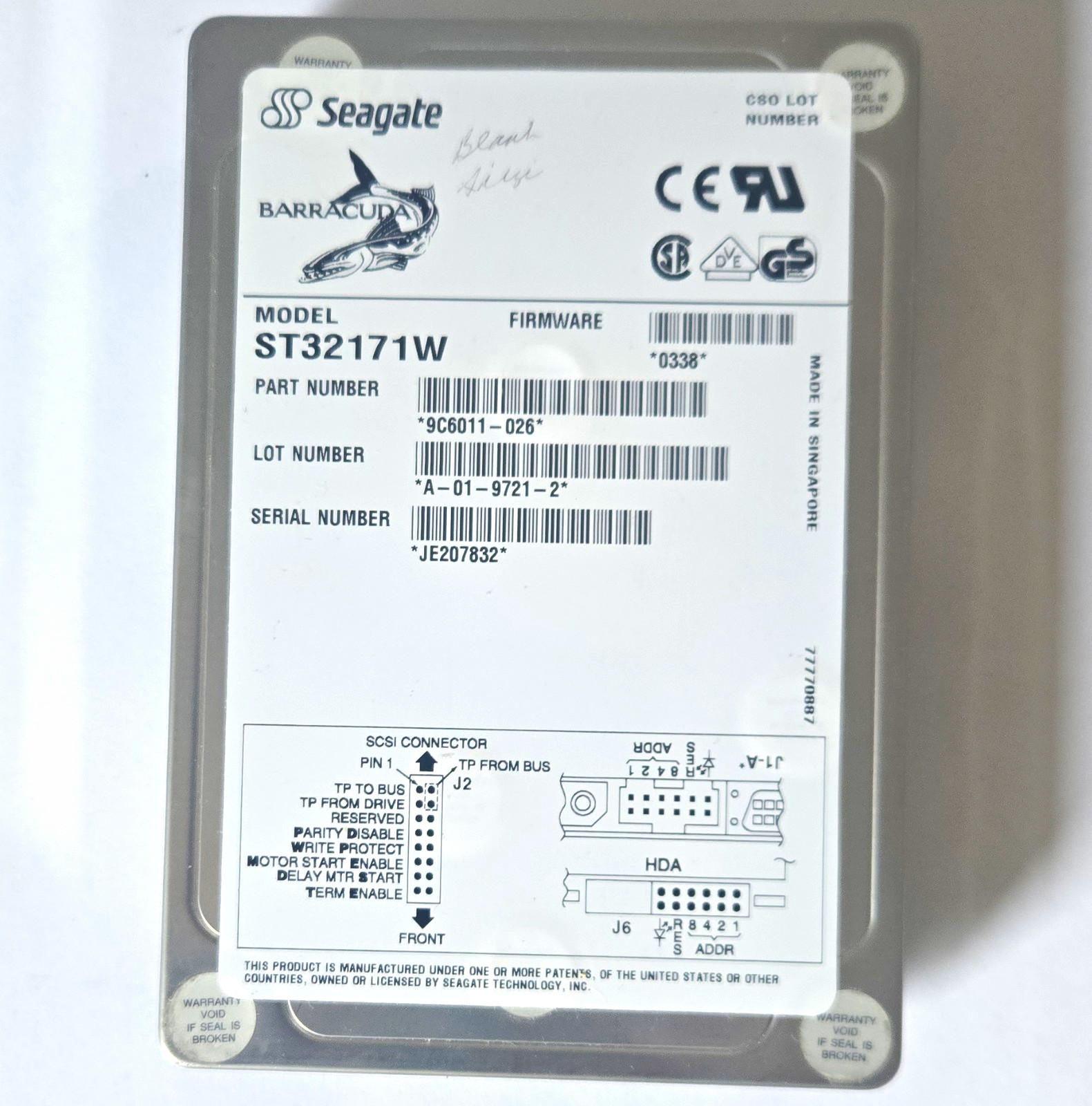 Vintage Seagate Barracuda 2.1GB Ultra-Wide SCSI 68-Pin HDD ST32171W – Near Mint
