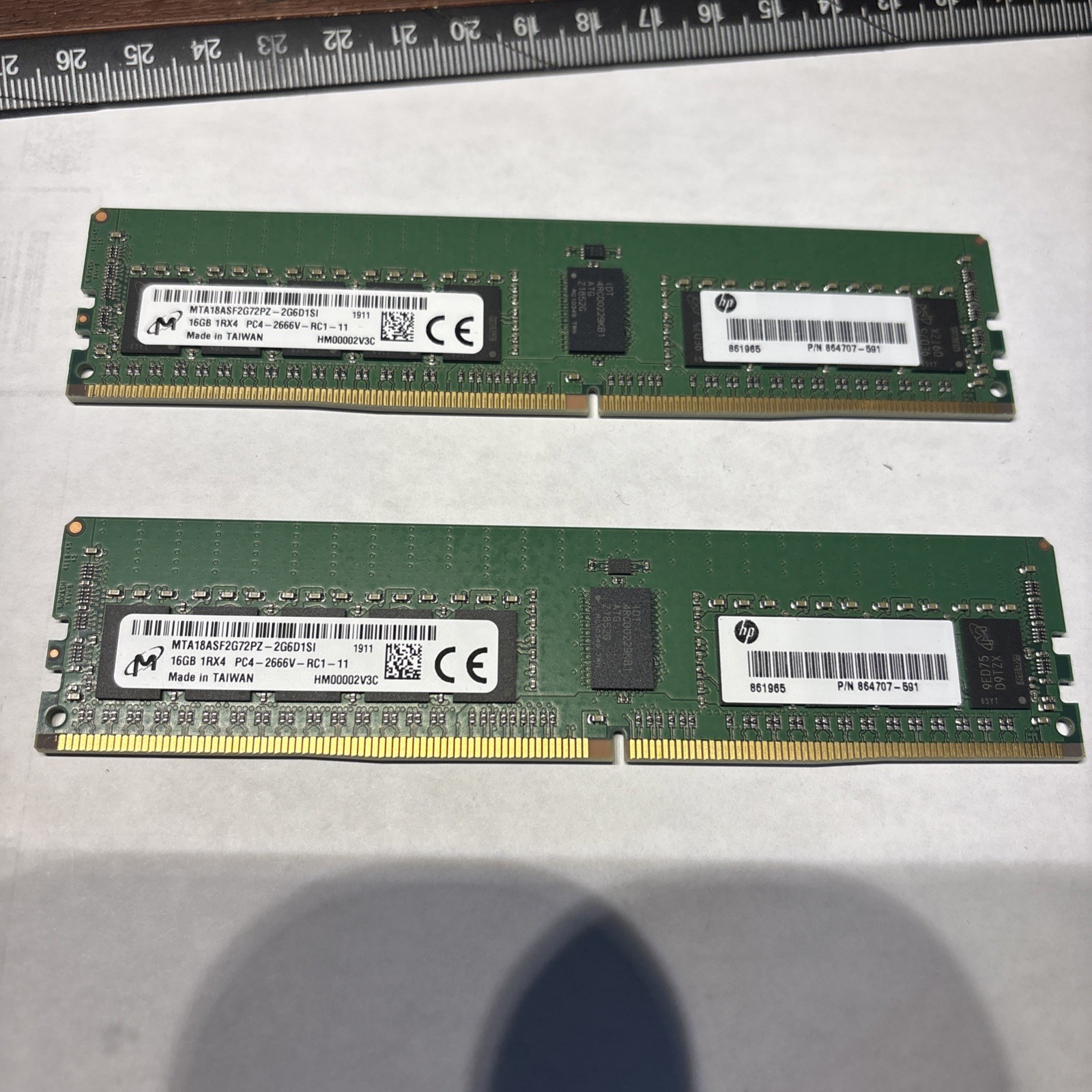 2 sticks MTA18ASF2G72PZ-2G6D1  MICRON 16GB 1RX4 PC4-2666V RDIMM MEMORY 