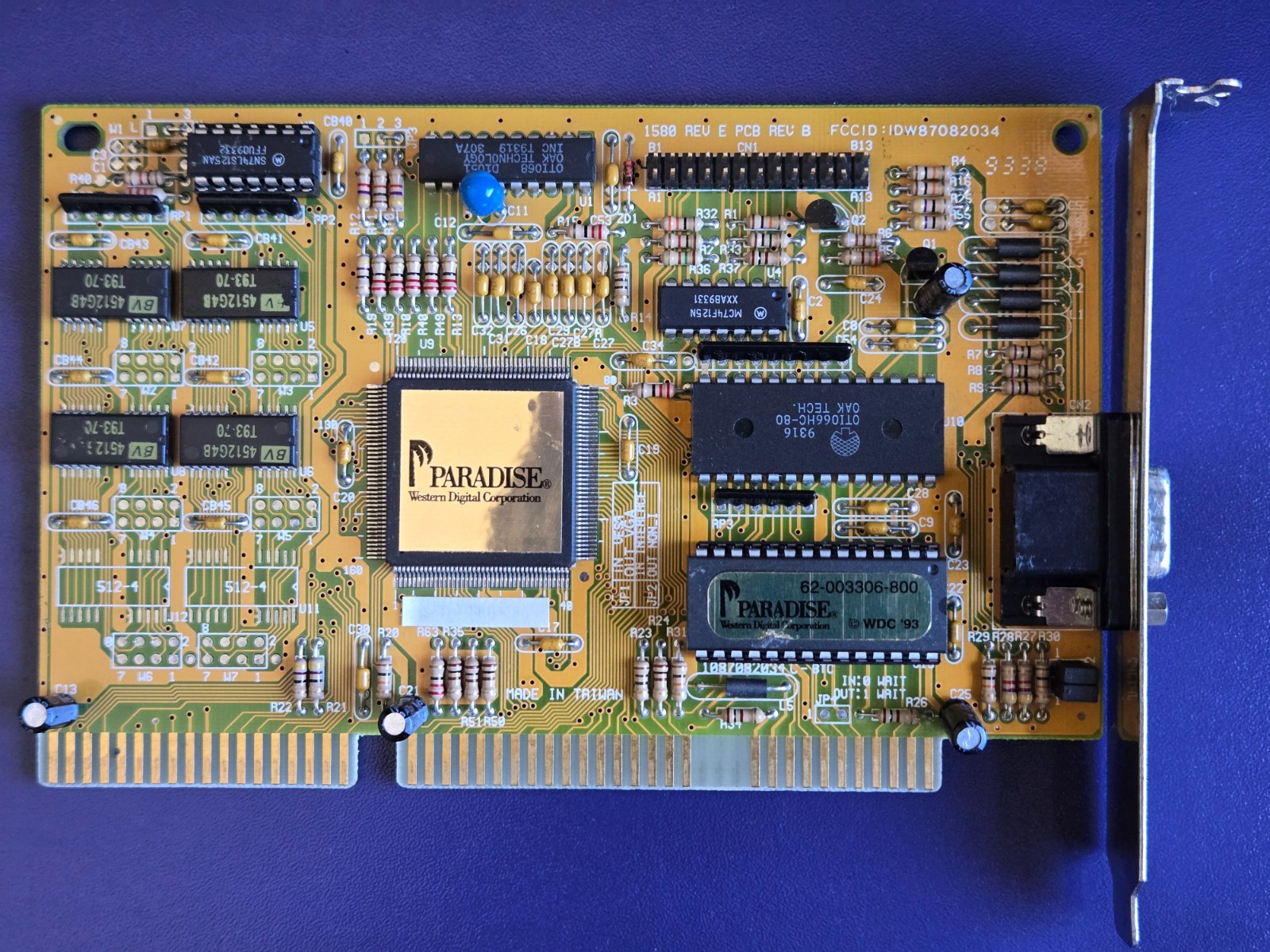 ISA Video Card, Oak Technology OTI087, 1MB (Paradise 1580) Vintage, Working