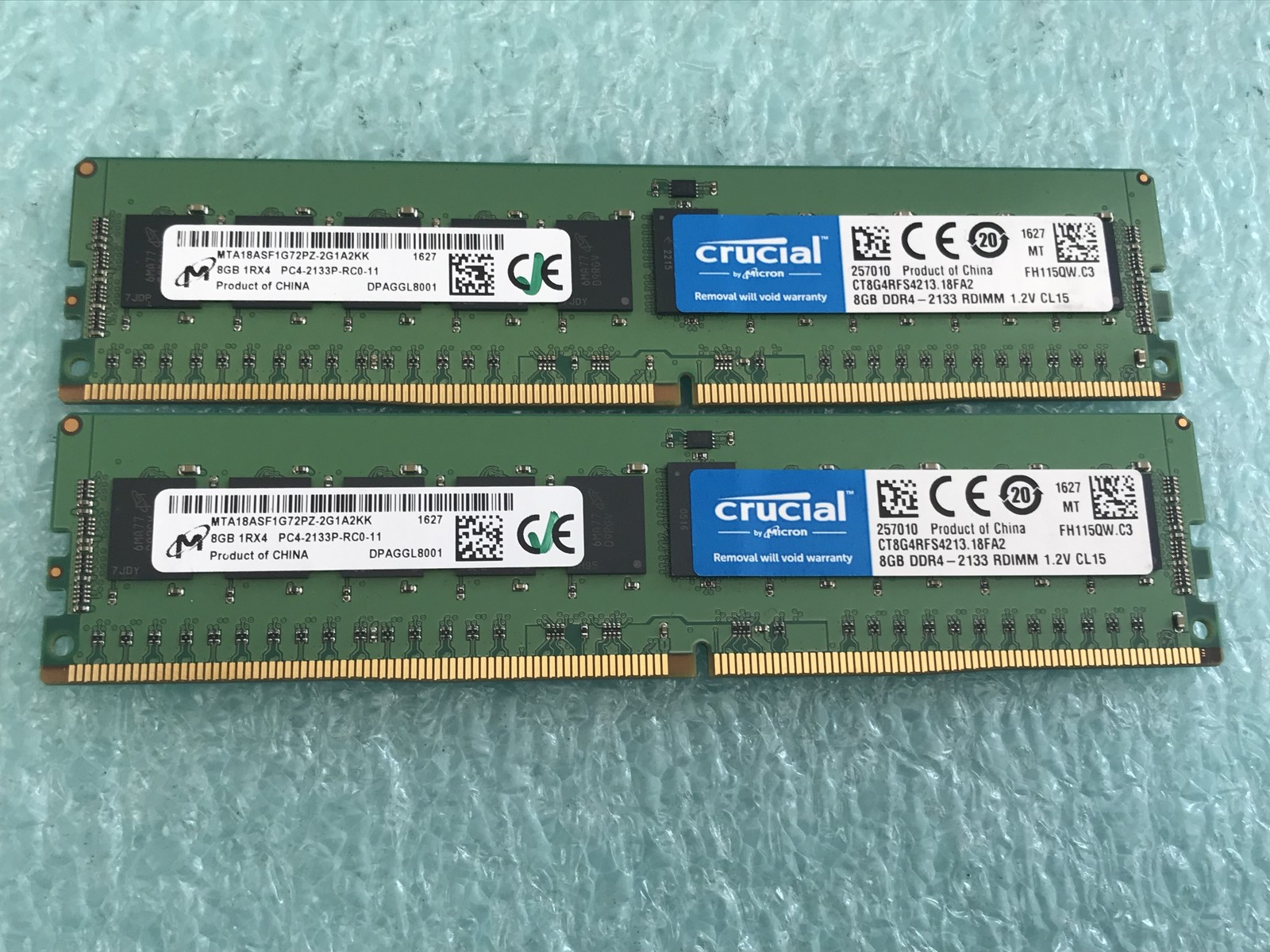 Micron 16GB(2 x 8GB) MTA18ASF1G72PZ-2G1A2KK PC4-2133P ECC DDR4 RDIMM RAM R1097A Micron 16GB(2 x 8GB) MTA18ASF1G72PZ-2G1A2KK PC4-2133P ECC DDR4 RDIMM RAM R1097A
