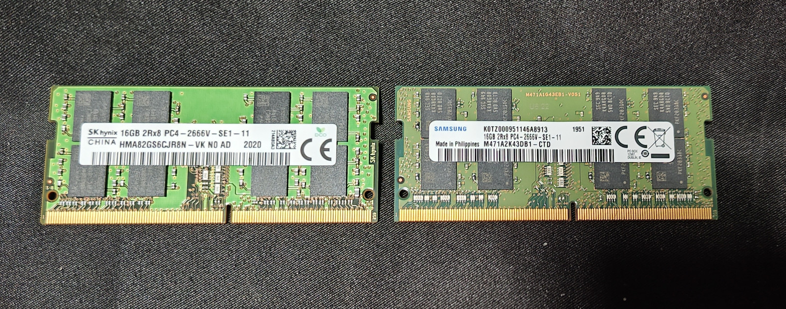 32GB SODIMMs (2x16GB) SK Hynix and Samsung PC4 2666V SODIMMs Laptop RAM