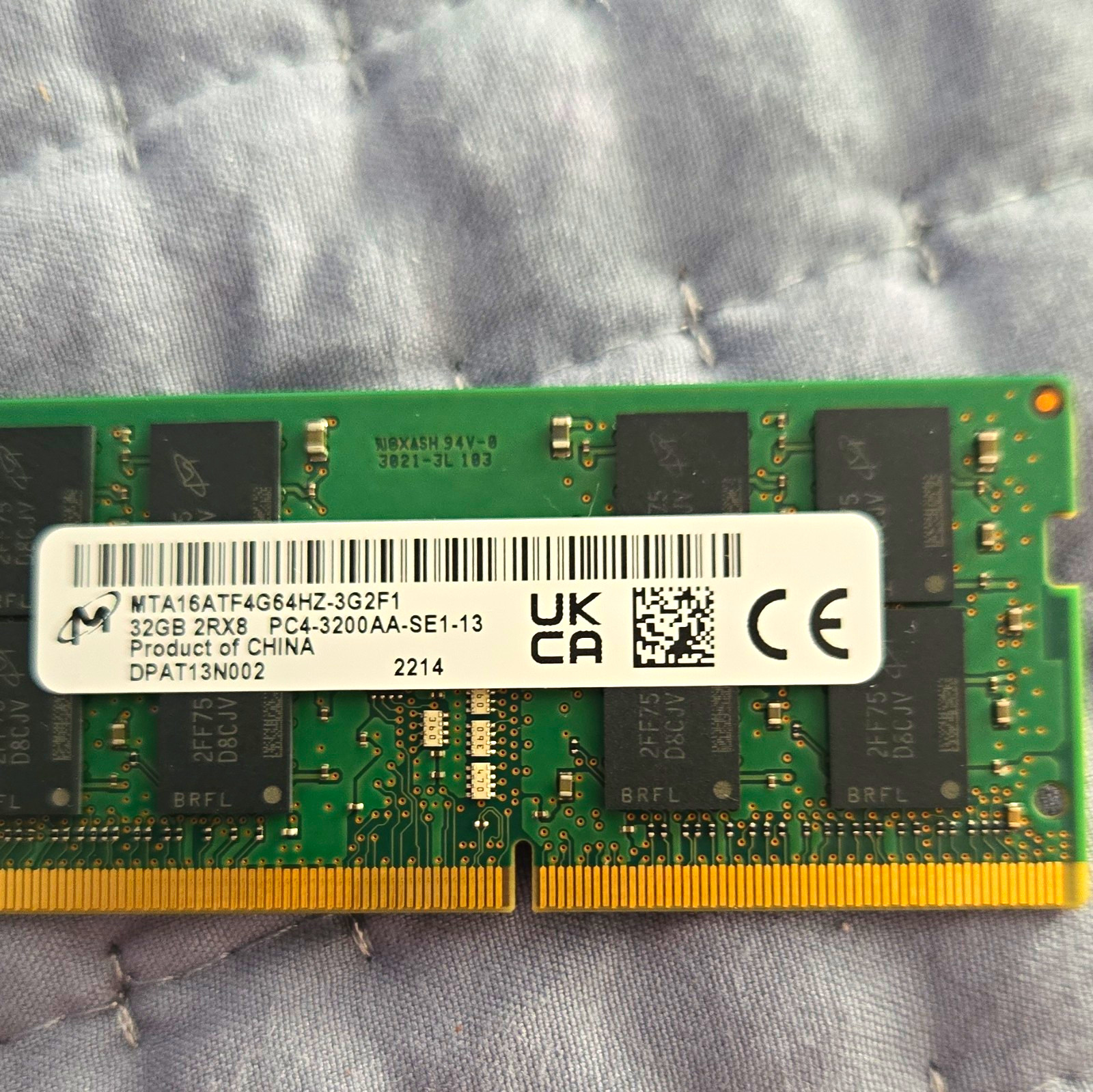 Micron 32GB DDR4 SDRAM SO-DIMM 260-Pin PC4-3200AA Non-ECC MTA16ATF4G64HZ-3G2F1 Micron 32GB DDR4 SDRAM SO-DIMM 260-Pin PC4-3200AA Non-ECC MTA16ATF4G64HZ-3G2F1