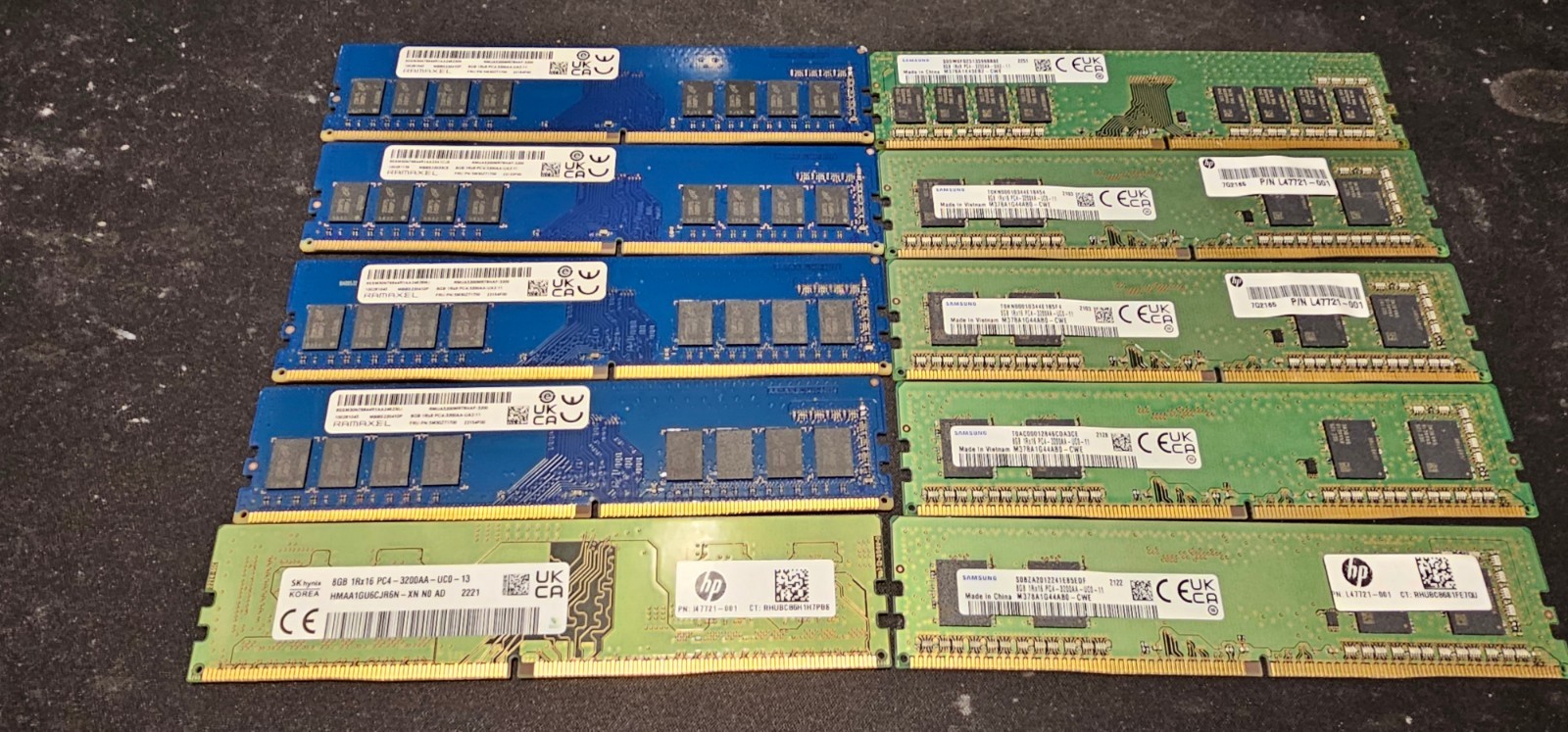 Lot of 10 Assorted 8GB 3200AA DDR4 DIMM RAM