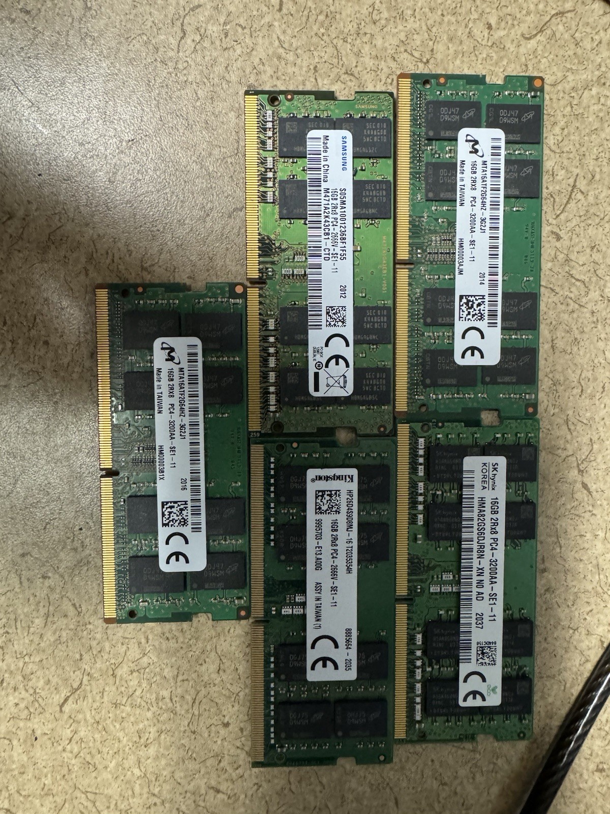 Lot of 5 Mixed Brand 16GB DDR4 Laptop RAM Lot of 5 Mixed Brand 16GB DDR4 Laptop RAM