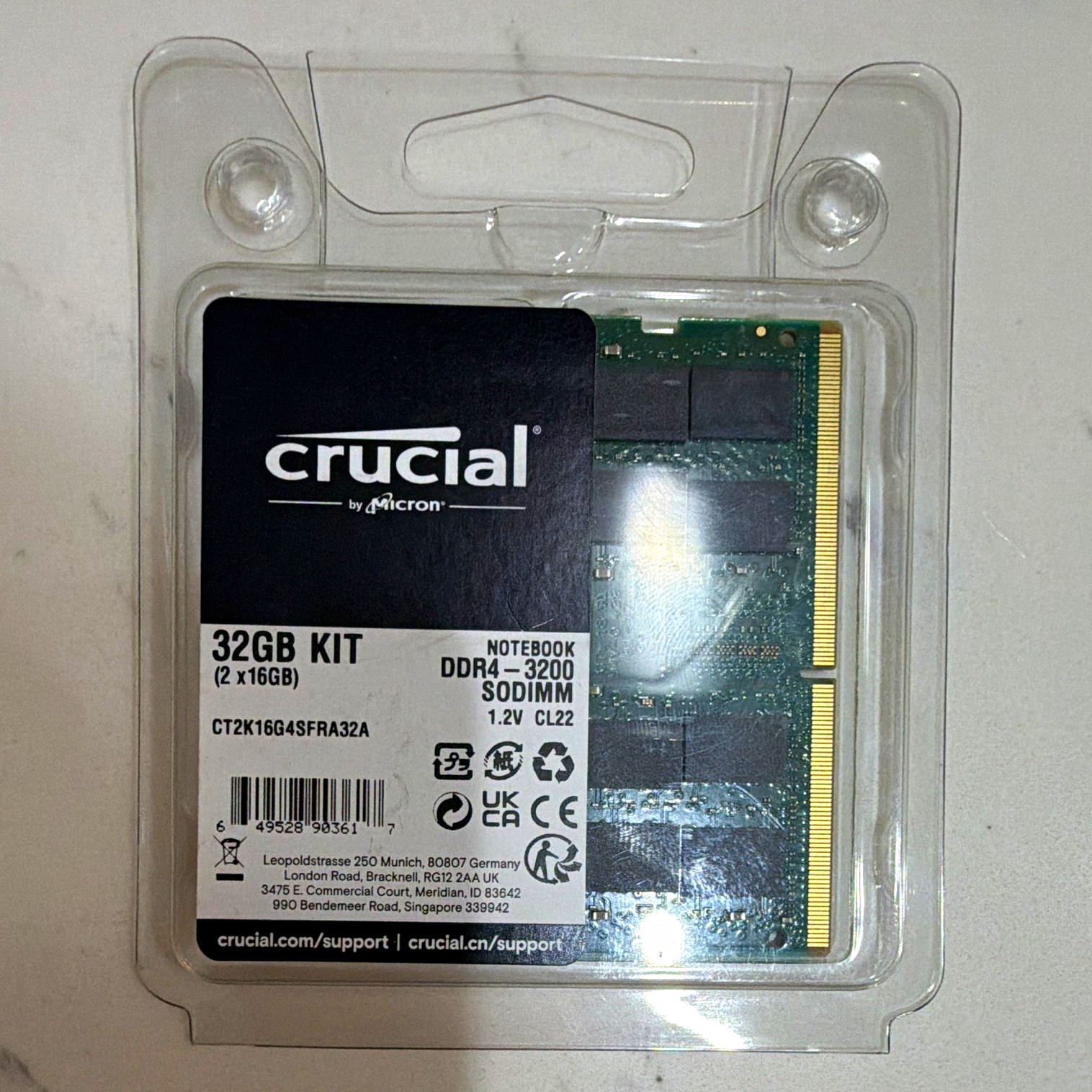 Crucial 32GB (2x16GB) DDR4-3200 SO-DIMM 260-Pin Unbuffered CT2K16G4SFRA32A