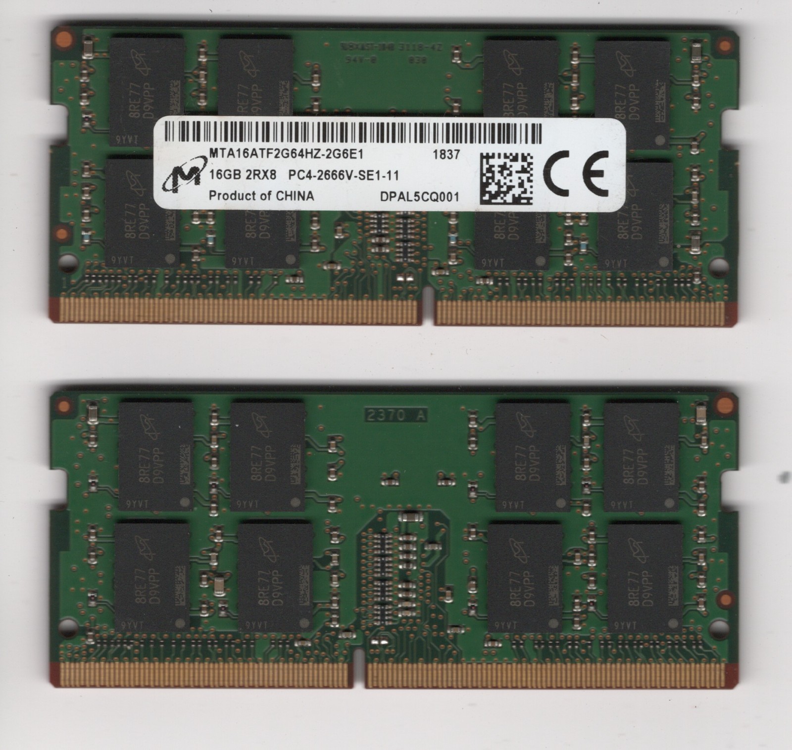 Micron 32GB 2x16GB DDR4-2666 SODIMM 2Rx8 MTA16ATF2G64HZ-2G6E1 TESTED