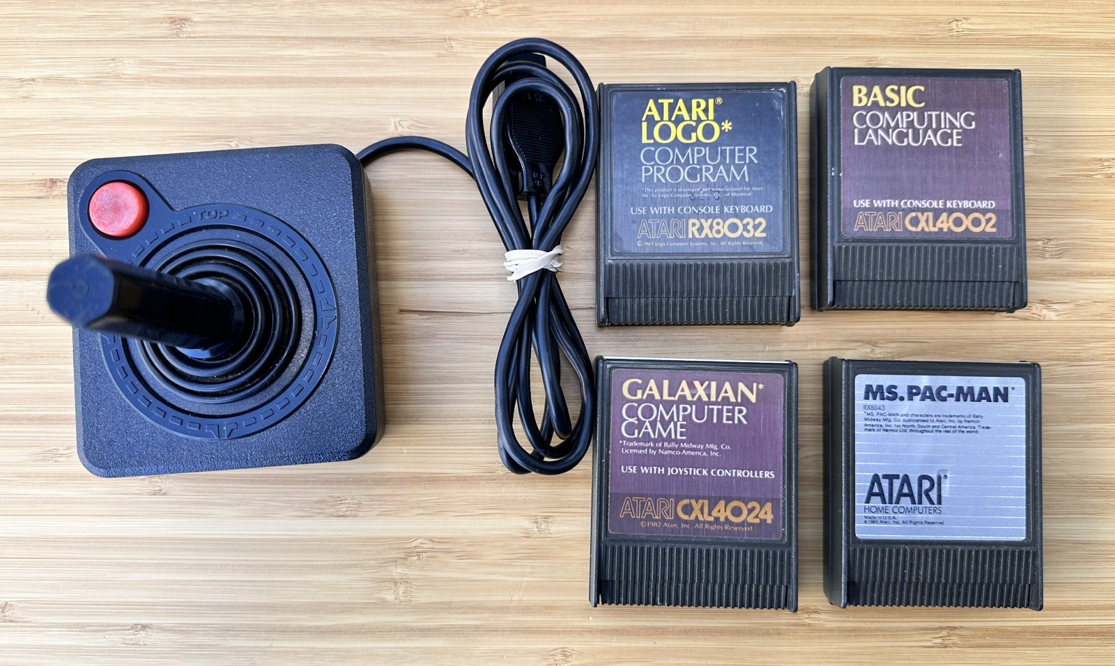 Vintage Atari 400/800 - Ms PacMan Galaxian BASIC Atari Writer Carts + Joystick 