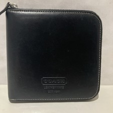 Vintage COACH Black Leather CD DVD Case Holder Zip Around Wallet Contrast Stitch picture