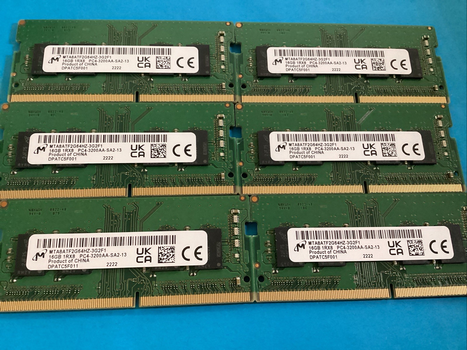 Lot of 6 Micron MTA8ATF2G64HZ-3G2F1 16GB 1Rx8PC4-3200AA-SA2-13 Laptop Memory RAM