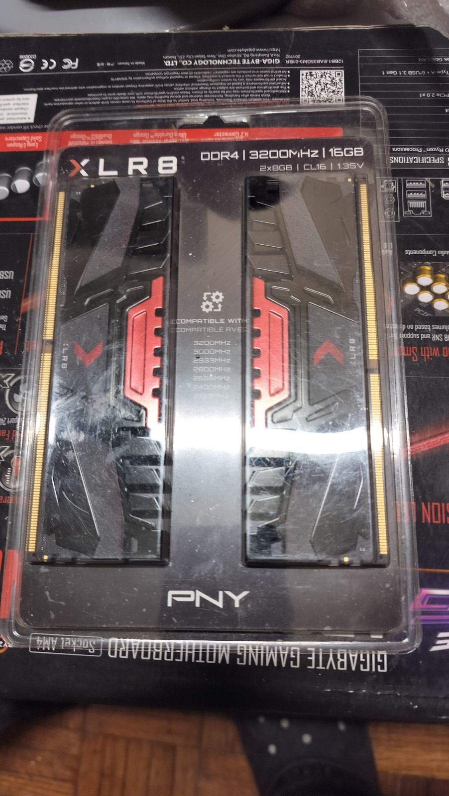 PNY XLR8 DDR4 16GB (2x8GB) 3200MHz DIMM Desktop RAM Kit Black/Red