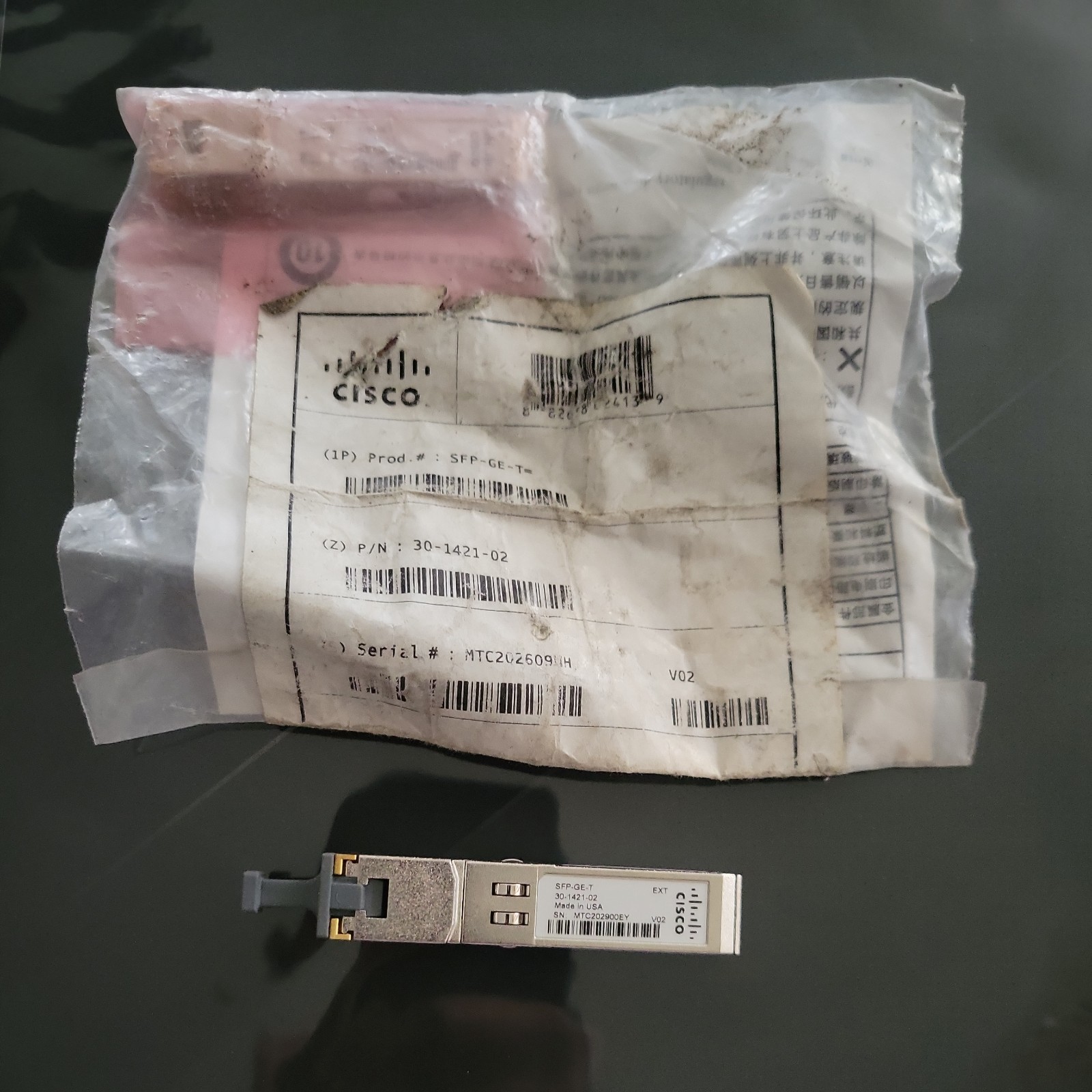 2 Cisco GENUINE SFP-GE-T Copper RJ45 1Gb Transceiver *1 NEW IN BAG* * 1 OPEN* 2 Cisco GENUINE SFP-GE-T Copper RJ45 1Gb Transceiver *1 NEW IN BAG* * 1 OPEN*