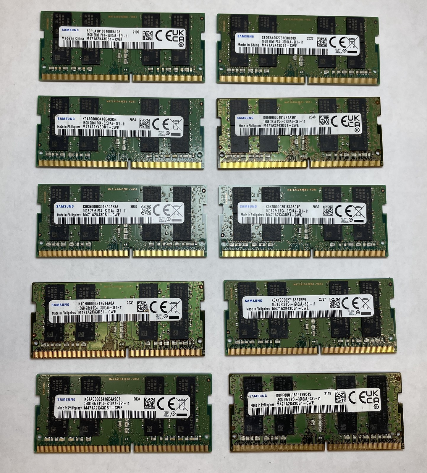 Lot of 10 Samsung M471A2K43DB1-CWE 16GB DDR4 PC4-3200AA 2Rx8 Laptop SODIMM RAM
