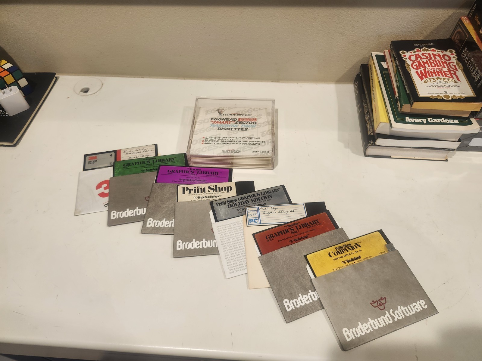 Vintage Apple II 5.25 Floppy Disk Lot Broderbund Print Shop Egghead Rainbow Case Vintage Apple II 5.25 Floppy Disk Lot Broderbund Print Shop Egghead Rainbow Case