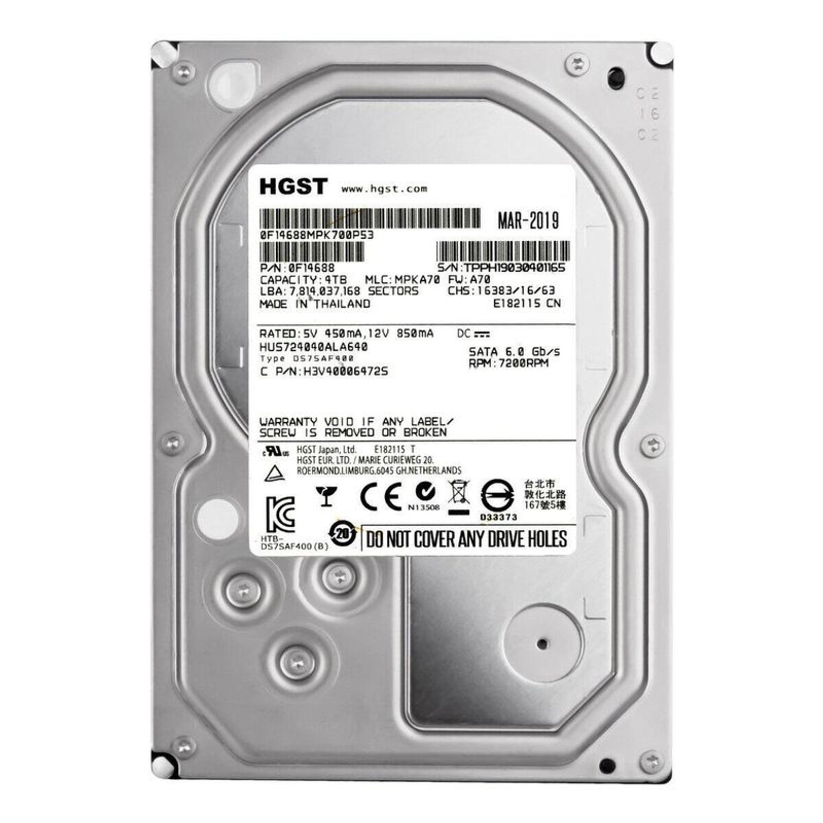 **77%-89% HEALTH**HGST Ultrastar 7K4000 HUS724040ALA640 4TB 7200 RPM 64MB Cache