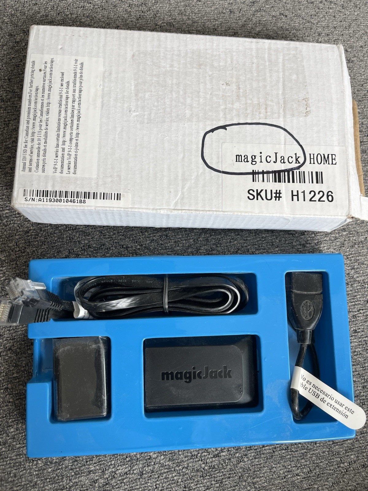 magicJack HOME VoIP Phone Adapter Black Ethernet/USB Voicemail Call Blocking