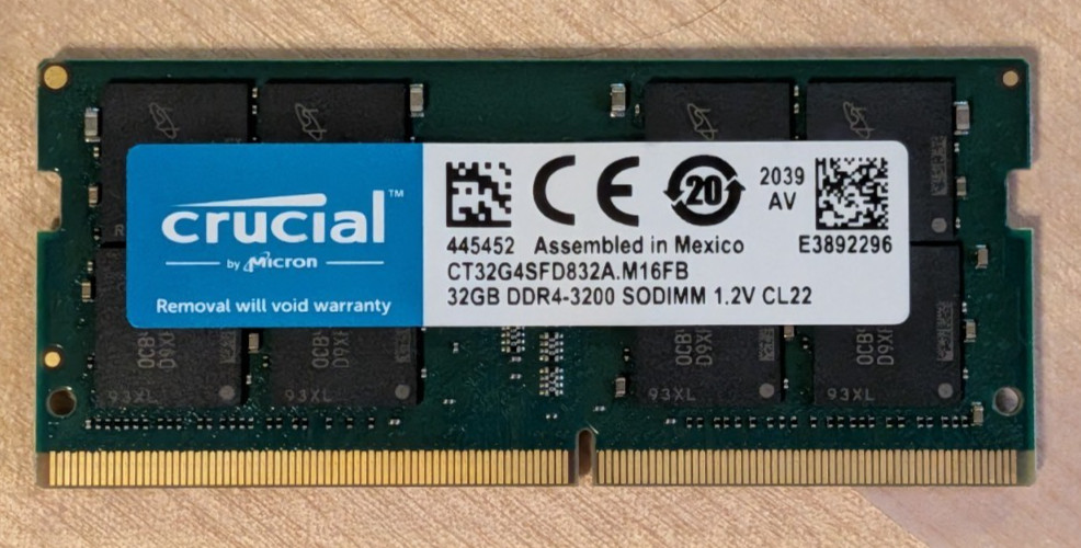 Crucial 32GB DDR4-3200 PC4-25600 2Rx8 SO-DIMM CT32G4SFD832A.M16FB CL22