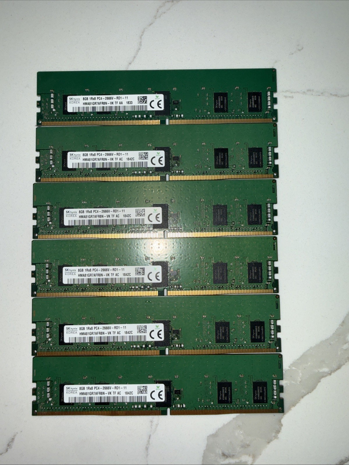 6 LOT - SK Hynix 8GB 1Rx8 PC4-2666V-RD1 HMA81GR7AFR8N-VK Server RDIMM 48GB