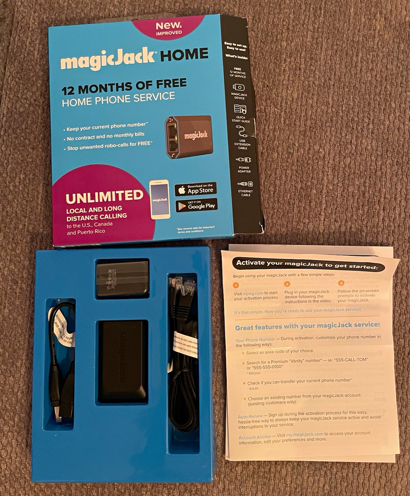 magicJack HOME VoIP Phone Adapter K1103 USB/RJ-45 Black 1-Line Caller ID