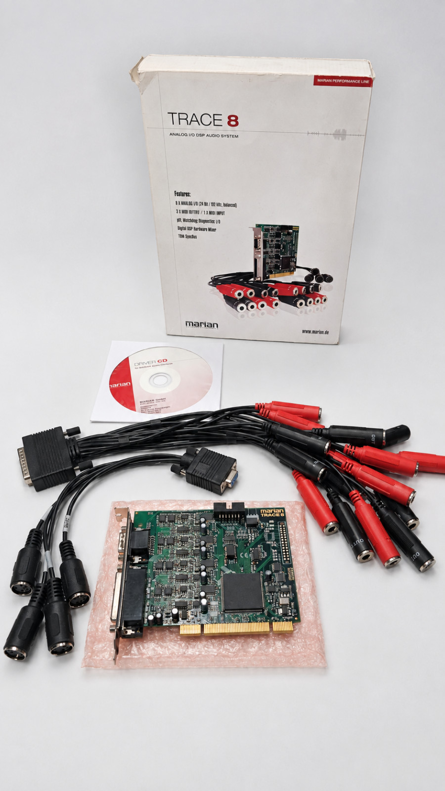 Marian Trace 8 PCI 8-In/8-Out Professional Audio Card + Cables Box CD