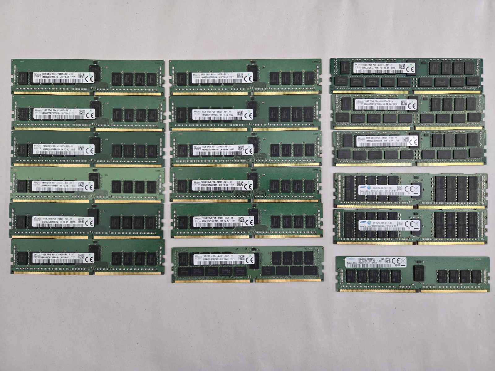 Lot of 18 Various 16GB DDR4 2400T Server RAM. May have damage, not tested. Lot of 18 Various 16GB DDR4 2400T Server RAM. May have damage, not tested.