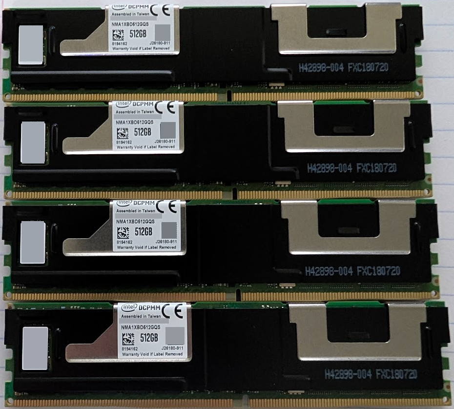 Lot 4x Intel Optane 512GB DCPMM NMA1XBD512GQS DDR4 2666 Persistent Memory 2TB