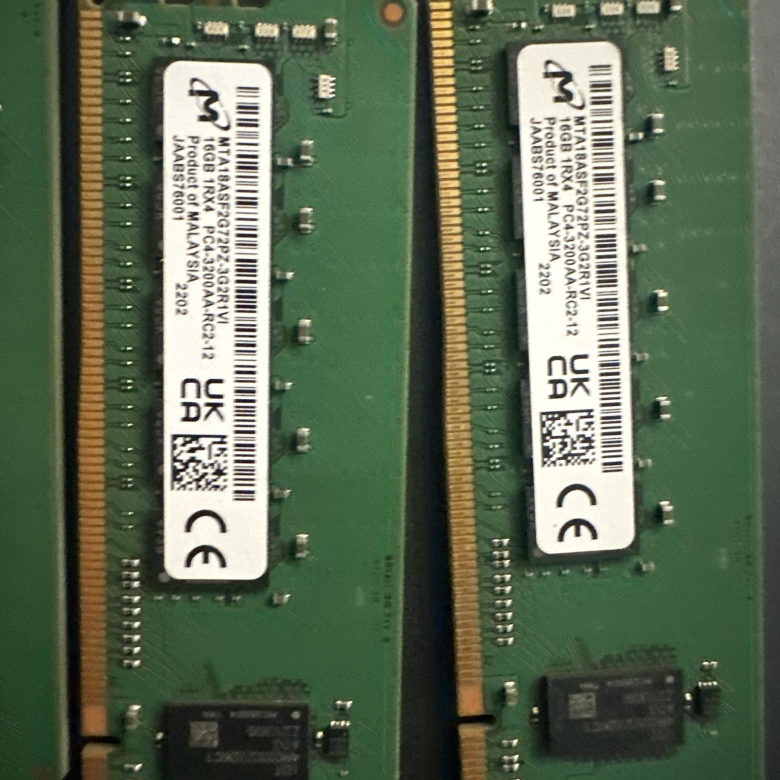 Lot of 5 Micron MTA18ASF2G72PZ-3G2R1v1 16GB 1Rx4 PC4-3200AA-RC2-12 Server RAM