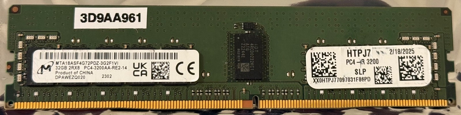 MTA18ASF4G72PDZ-3G2 Micron 32GB PC4-25600 DDR4-3200MHz ECC REG Dual Rank Memory