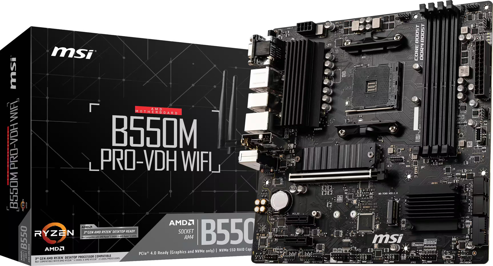 MSI - B550M PRO-VDH WIFI (Socket AM4) AMD B550 MATX DDR4 Wi-Fi 6 Motherboard ...