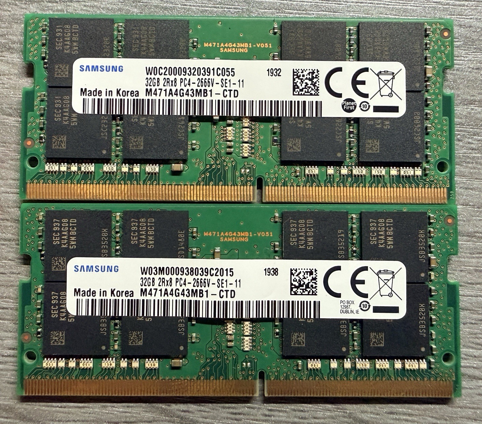 Samsung 64GB (2X 32GB) DDR4 2666v PC4 SODIMM Memory Ram M471A4G43MB1-CTD