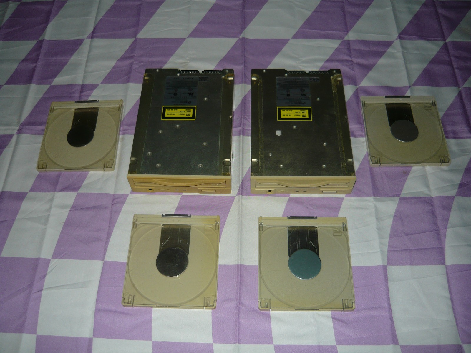 Lot of 2 Vintage Plextor PX-43CS SCSI CD-ROM Caddy Drives + 4 Caddies Used