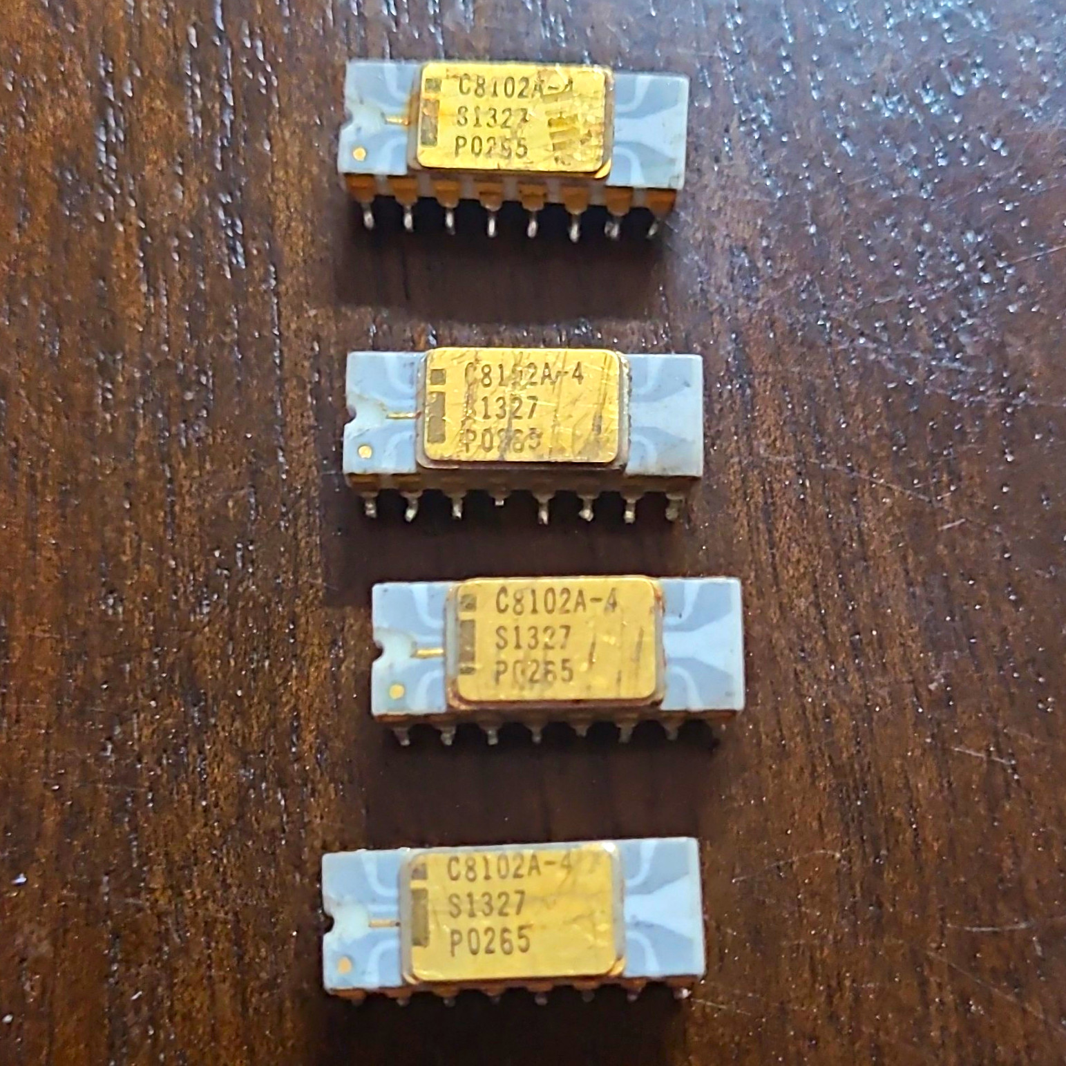 Lot of 4 Intel C8102A-4 Vintage Ceramic Gray Trace Chip - SOLDER PULLS   (BO)