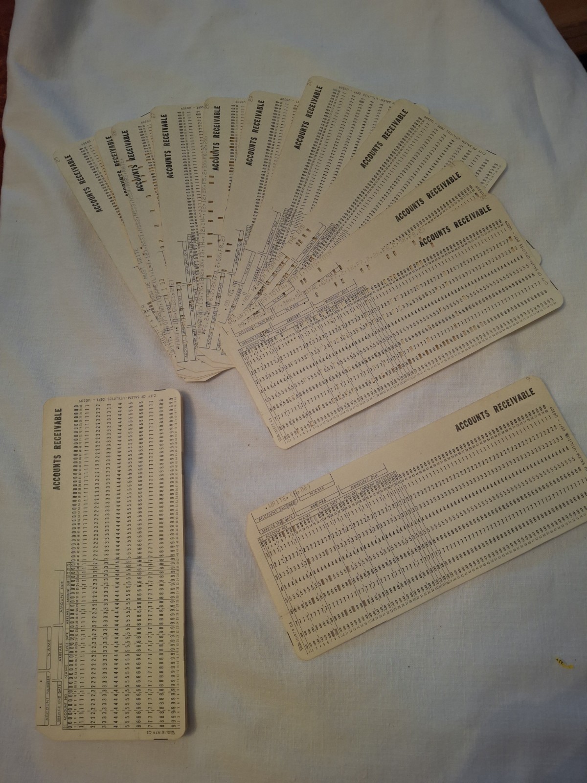40 Vintage IBM 80-Column Punch Cards City of Salem Utilities Dept Most Punched