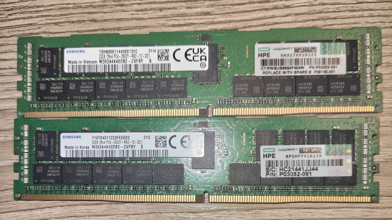 LOT OF 2 (64GB) SAMSUNG 32GB 2RX4 PC4-2933Y-RB2-12-MH1 M393A4K40DB2 RDIMM TESTED