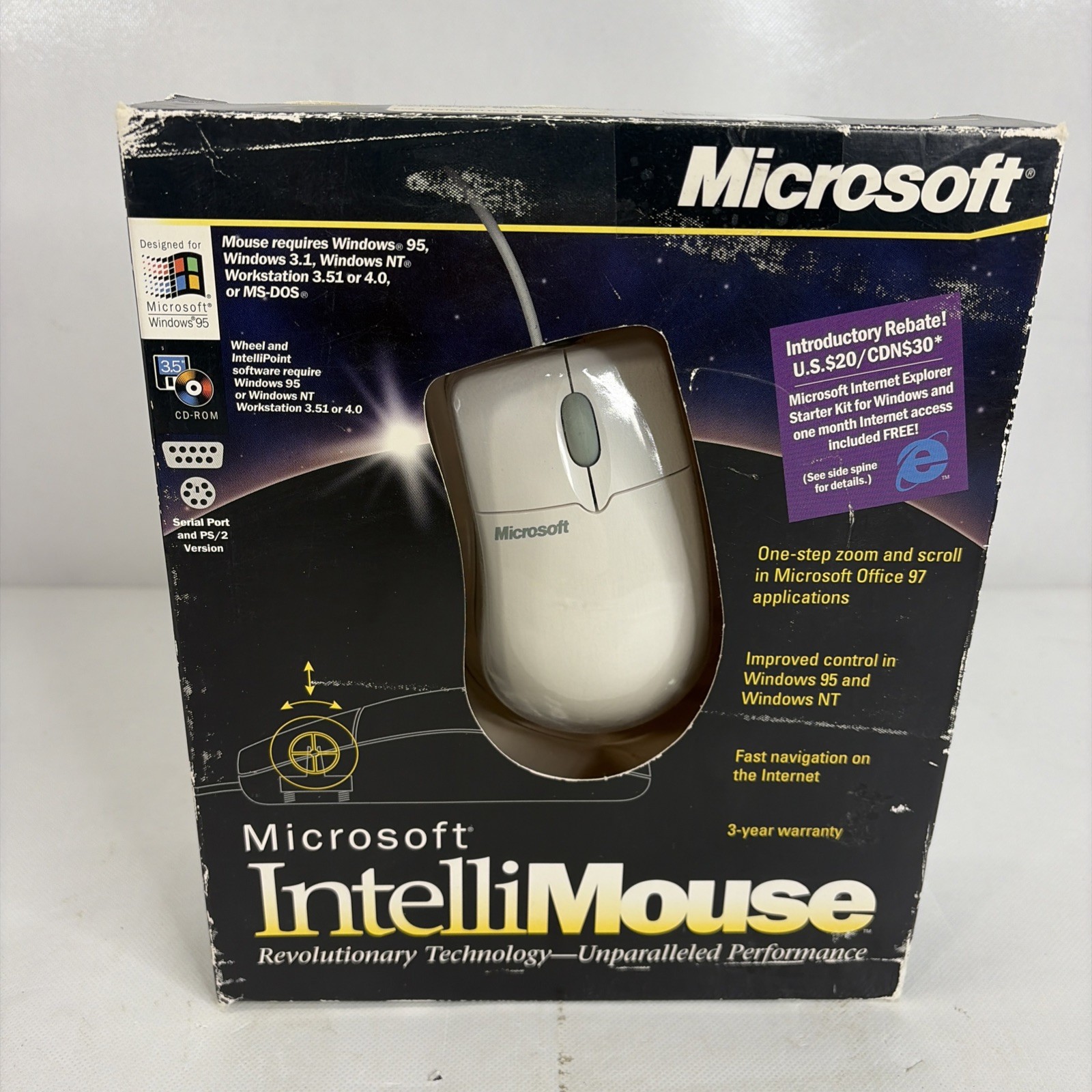 Microsoft Intellimouse Vintage with Box and Manual Part 98268 Open Box Microsoft Intellimouse Vintage with Box and Manual Part 98268 Open Box